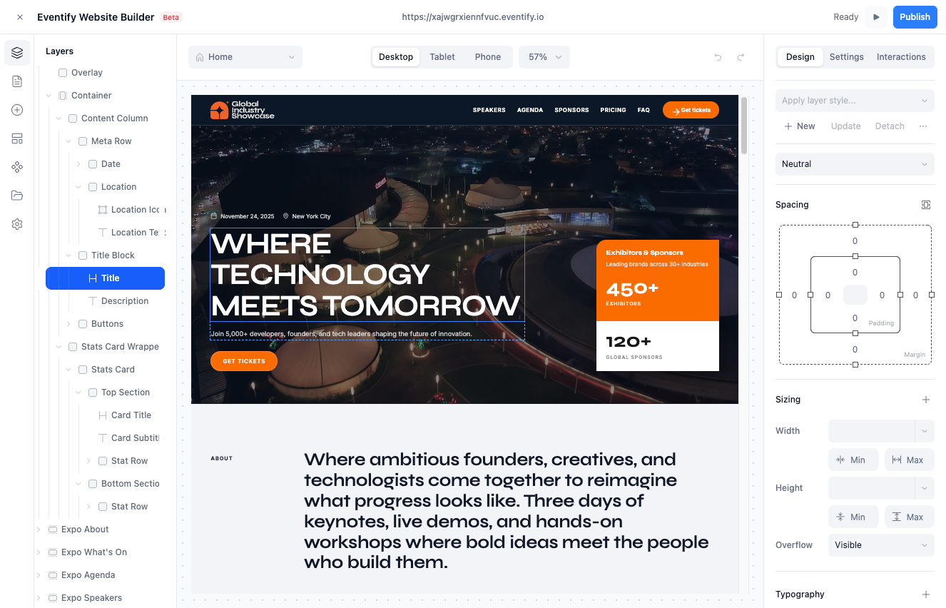 Eventify website builder